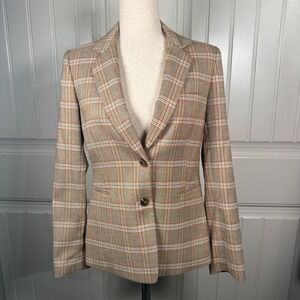 CREMIEUX Plaid Blazer Jacket Women 2 Tan Brown Orange White Equestrian Career